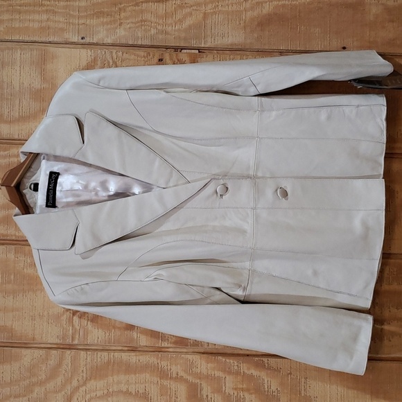 Pamela McCoy NWT Ivory White Genuine Leather Button Front Blazer Jacket … - Picture 1 of 8